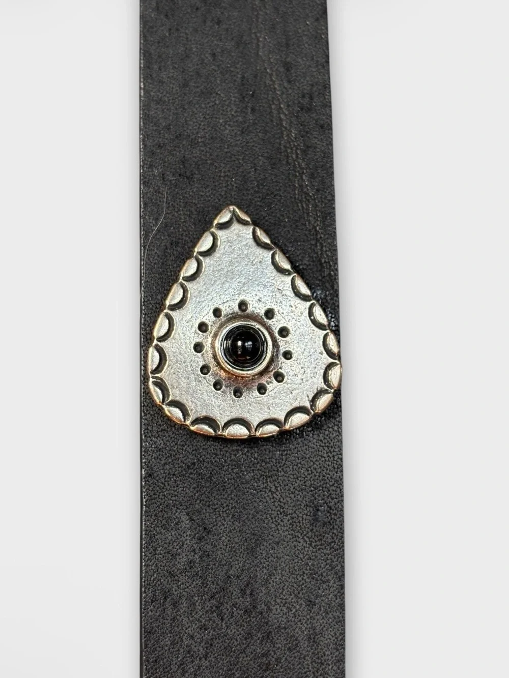 THE KOOPLES Western Silver Buckle Leather Belt Black Boho Chic Statement